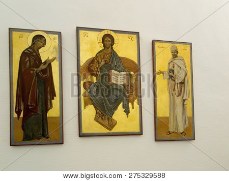 Nazaret, Israel July 11, 2015: Icon Of Blessed Charles De Foucauld (1858 -1916 Eugene) Next To The I