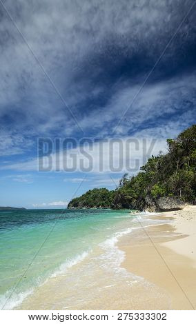Famous Puka Beach View On Tropical Paradise Boracay Island In Philippines