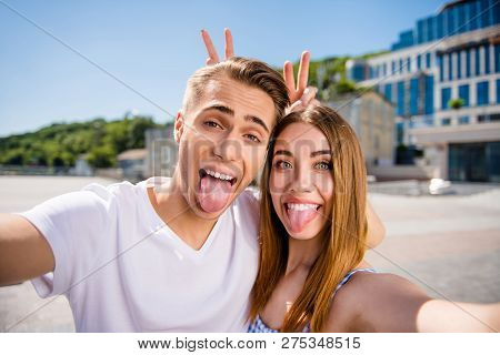 Self-portrait Of His He Her She Two Nice Cute Childish Adorable Lovely Attractive Cheerful People Ma