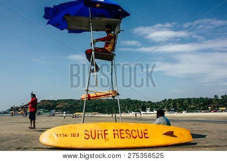Arambol Goa India November 24, 2018 View Of An Unknown Goan Lifeguard Watching The Beach In Arambol 