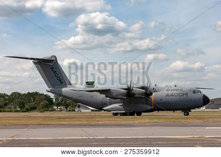 Farnborough, Uk - July 17, 2014: Airbus Defence And Space A400m Military Cargo Aircraft F-wwms.