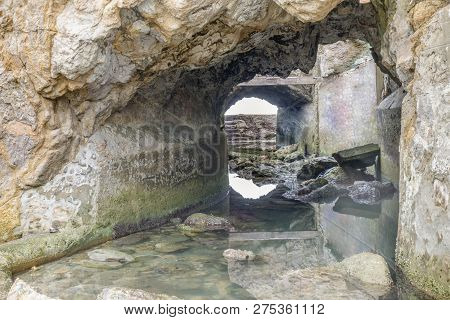 Ruins Of An Underground Tunnel In Sutro Baths. San Francisco, California, Usa.