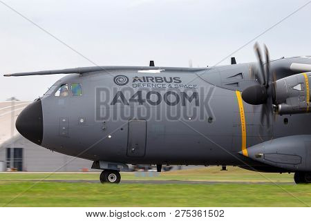 Farnborough, Uk - July 19, 2014: Airbus Defence And Space A400m Military Cargo Aircraft F-wwms.