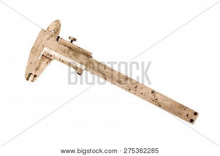 Old Soviet Rusty Calliper Isolated On A White Background