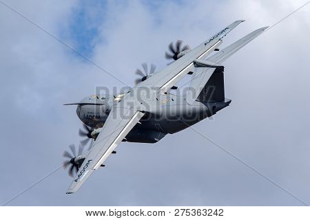 Farnborough, Uk - July 16, 2014: Airbus Defence And Space A400m Military Cargo Aircraft F-wwms.
