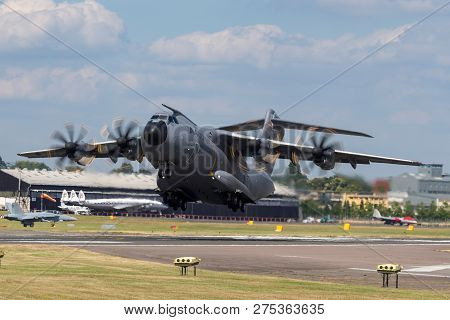 Farnborough, Uk - July 16, 2014: Airbus Defence And Space A400m Military Cargo Aircraft F-wwms.