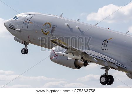 Farnborough, Uk - July 16, 2014: United States Navy Boeing P-8a Poseidon Maritime Patrol Aircraft.