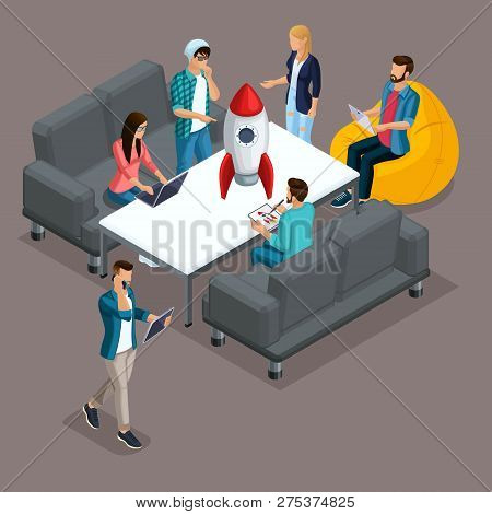 Trendy Isometric People, 3d Businessman, Development Of Start-up, Creative Young People, Freelancers