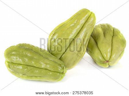 Mirliton Squash In Front Of White  Background
