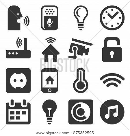 Smart Home And Voice Control Icons Set. Vector