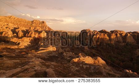 Abstract Rock Formation In Isalo National Park At Sunset In Madagascar