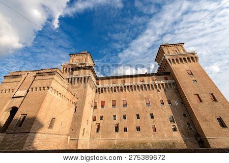 Estense Castle Or Castle Of San Michele (1385) Is A Moated Medieval Castle In The Center Of Ferrara,