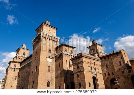 Estense Castle Or Castle Of San Michele (1385) Is A Moated Medieval Castle In The Center Of Ferrara,