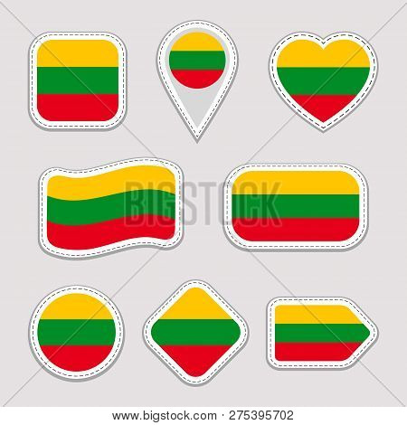 Lithuania Flag Stickers Set. Lithuanian National Symbols Badges. Isolated Geometric Icons.vector Off