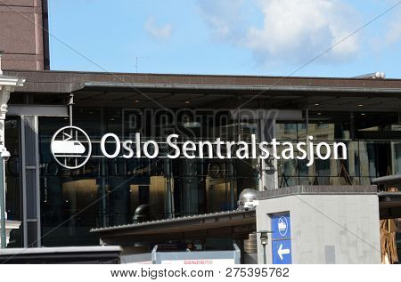 Platform and train view on Oslo central station. Oslo Central Station (Sentralstasjon) is main railway station in Oslo. June 17. 2018. Oslo,Norway