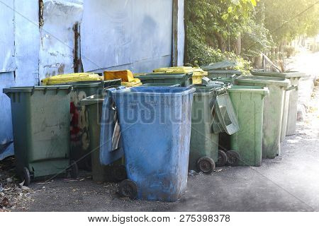 Waste Bin Dirty, Dumpster Junk Recycle, Pile Of Bin Plastic Many For Waste Trash Dump, Bins For Wast