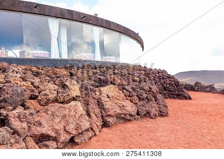 Restaurant Building With Souvenirs Of The National Park Timanfaya, Lanzarote Island, Canary Islands,