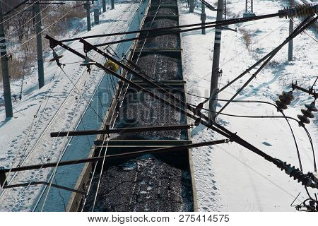 Rail Cars Loaded With Coal Transported From Nearby Mines To Power Plants In Winter