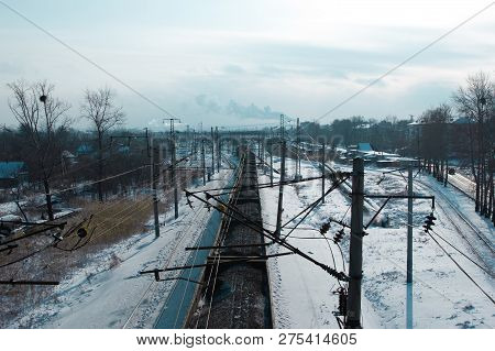 Rail Cars Loaded With Coal Transported From Nearby Mines To Power Plants In Winter