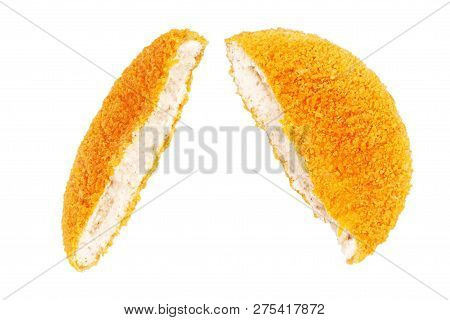 Breaded Fishcake (fish Burger) On A White Background