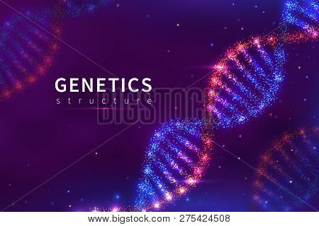 Dna Background. Genetics Structure, Biology Technology. 3d Human Genome Dna Model Vector Poster. Ill