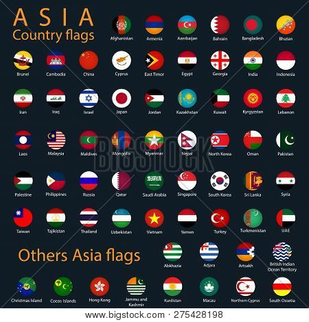 Hi Detail Vector Shiny Buttons With All Asian Flags.