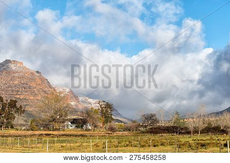 Kromrivier, South Africa, August 26, 2018: Snow Is Visible On The Mountains At Kromrivier Cederberg 