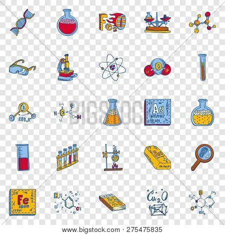 Chemistry Lab Icon Set. Hand Drawn Set Of Chemistry Lab Vector Icons For Web Design