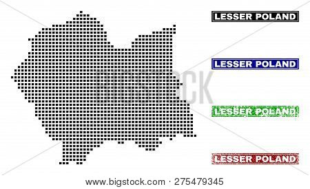 Vector Dot Abstract Lesser Poland Voivodeship Map And Isolated Clean Black, Grunge Red, Blue, Green 
