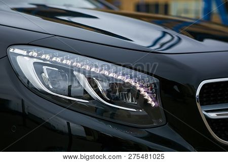 Headlight Of A Modern Luxury Car, Auto Detail, Car Care Concept