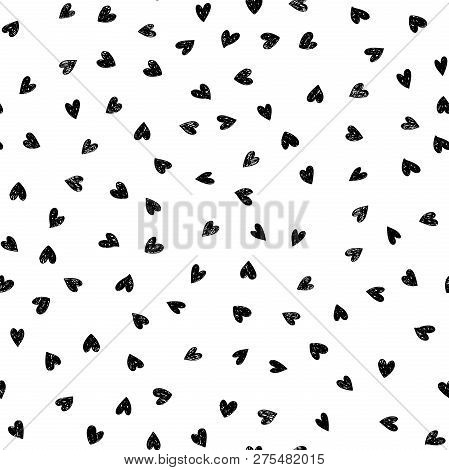 Doodle Love Seamless Pattern. Valentines Day Background With Cute Hearts. Vector Illustration.