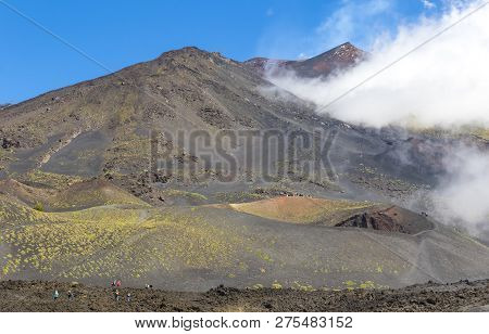 Hiking On Mount Etna, Etna National Park, Sicily, Italy. View To Mt.calcarazzi O Corvo (2057m). Pict
