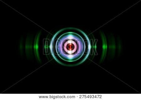 Abstract Red Ring With Sound Waves Oscillating Green Light, Technology Background