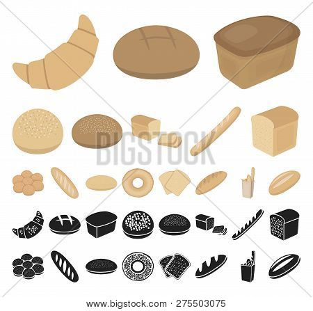 Types Of Bread Cartoon, Black Icons In Set Collection For Design. Bakery Products Vector Symbol Stoc