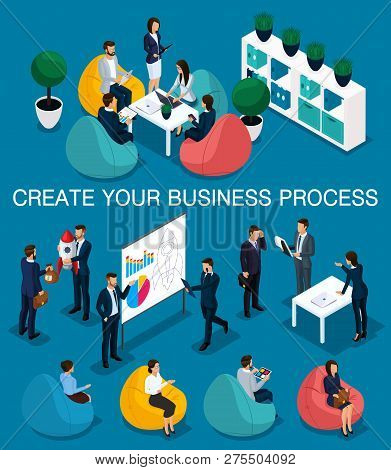 Trendy Isometric People, 3d Businessman, Concept With Young People, Young Team Of Professionals, Bus