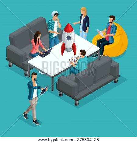 Trendy Isometric People, 3d Businessman, Development Of Start-up, Creative Young People, Freelancers