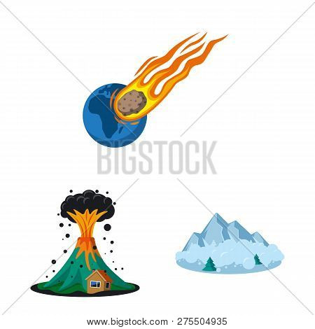Vector Illustration Of Natural And Disaster Symbol. Set Of Natural And Risk Stock Symbol For Web.