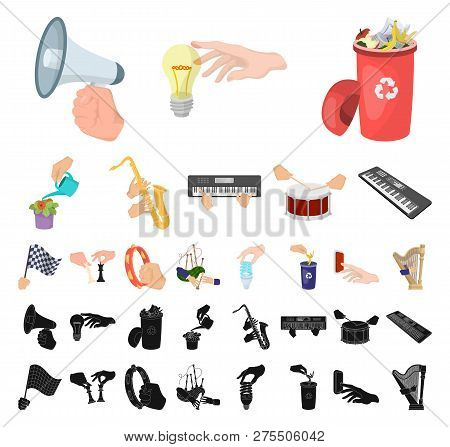 Manipulation By Hands Cartoon, Black Icons In Set Collection For Design. Hand Movement Vector Symbol