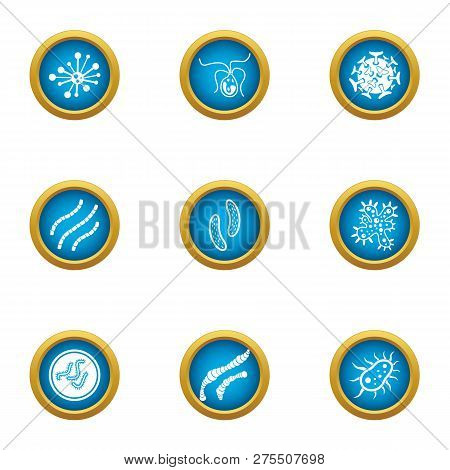 Bacterial Intervention Icons Set. Flat Set Of 9 Bacterial Intervention Icons For Web Isolated On Whi