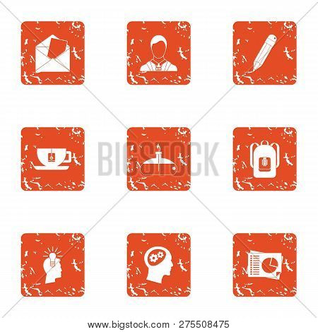 Intention Icons Set. Grunge Set Of 9 Intention Icons For Web Isolated On White Background