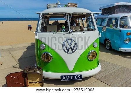 Scheveningen The Hague, The Netherlands - May 21 2017: Vw Kombi Van At The Beach