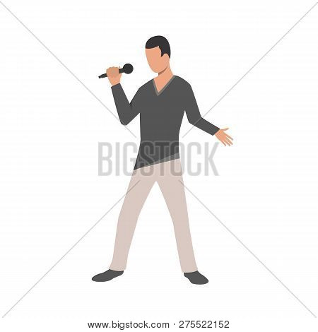 Male Singer With Mic Flat Icon. Man, Comic, Karaoke. Show Concept. Vector Illustration Can Be Used F