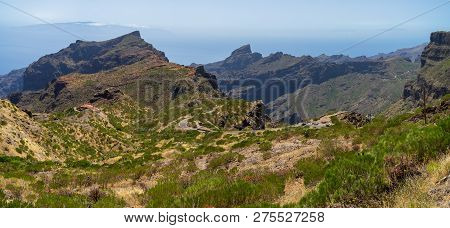 Panoramic View Of The Macizo De Teno Mountains, Masca Gorge And Mountain Road To The Village Of Mask