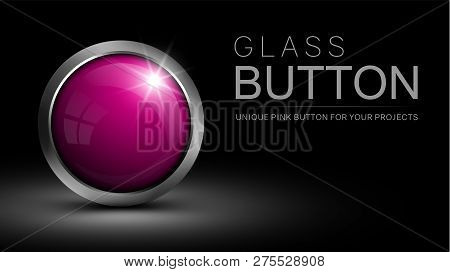 Glass Pink Button For Web Design And Other Projects - Vector