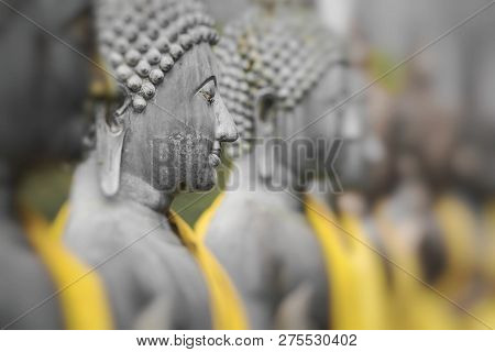 Buddha Statues In Seema Malaka Temple, Colombo, Sri Lanka. Selective Focus.