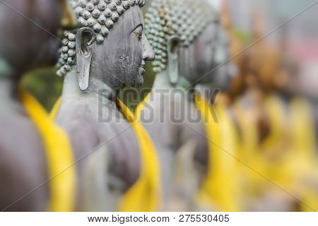 Buddha Statues In Seema Malaka Temple, Colombo, Sri Lanka. Selective Focus.