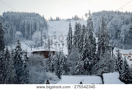 The Ski Lifts Bukovel, Carpathians, The Theme Of Mountain Sports, Skiing, Ski Track 2a