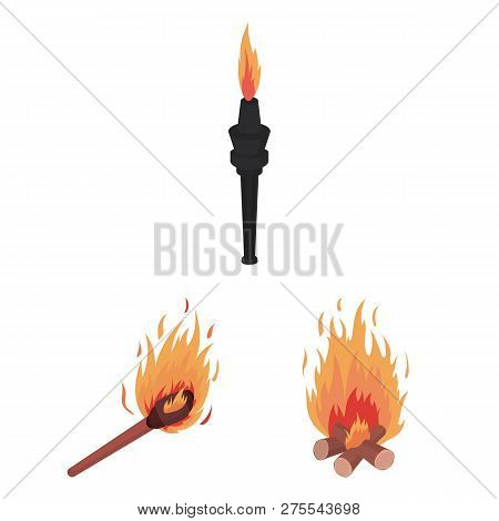 Vector Design Of Fire And Flame Symbol. Collection Of Fire And Fireball Stock Symbol For Web.