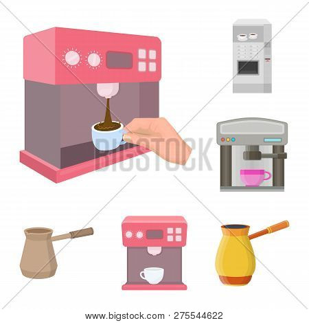 Vector Illustration Of Coffee And Machine Symbol. Set Of Coffee And Kitchen Stock Symbol For Web.