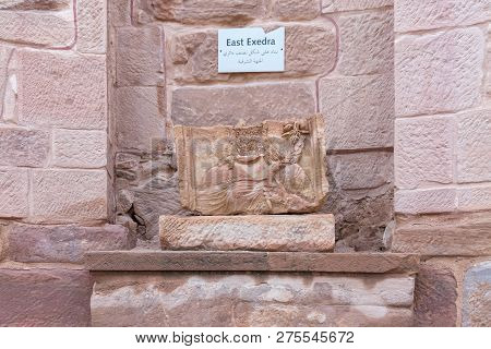 Wadi Musa, Jordan, December 06, 2018 : The Remains Of The Bas-relief Of East Exedra In A Niche In Th